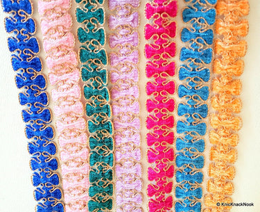 Pink Trim With Gold Border Piping, Approx. 25mm, Craft Ribbon